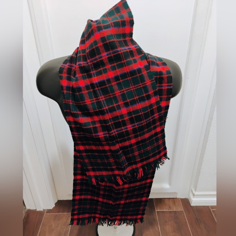 Vintage Wool Plaid Checkered Scarf Made In Scotland